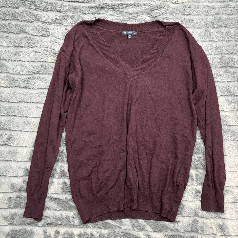 Gap Women Burgundy Cotton Cashmere Blend V-Neck Sweater Size M RN54023